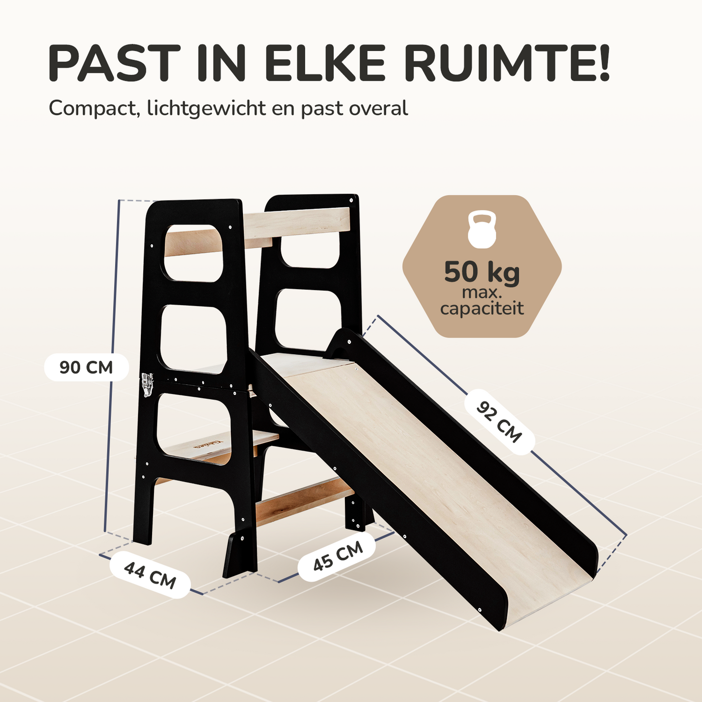 Kidzies© Inklapbare Montessori Leertoren Met Glijbaan