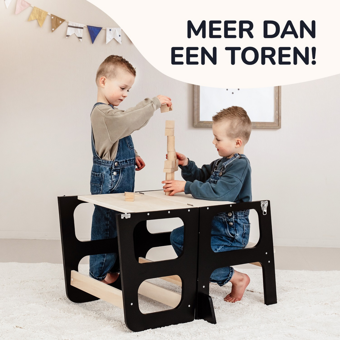 Kidzies© Inklapbare Montessori Leertoren Met Glijbaan