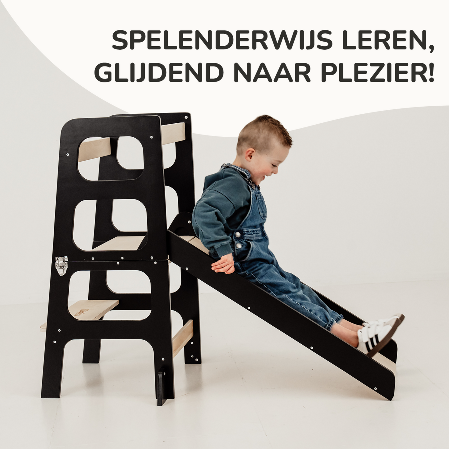 Kidzies© Inklapbare Montessori Leertoren Met Glijbaan