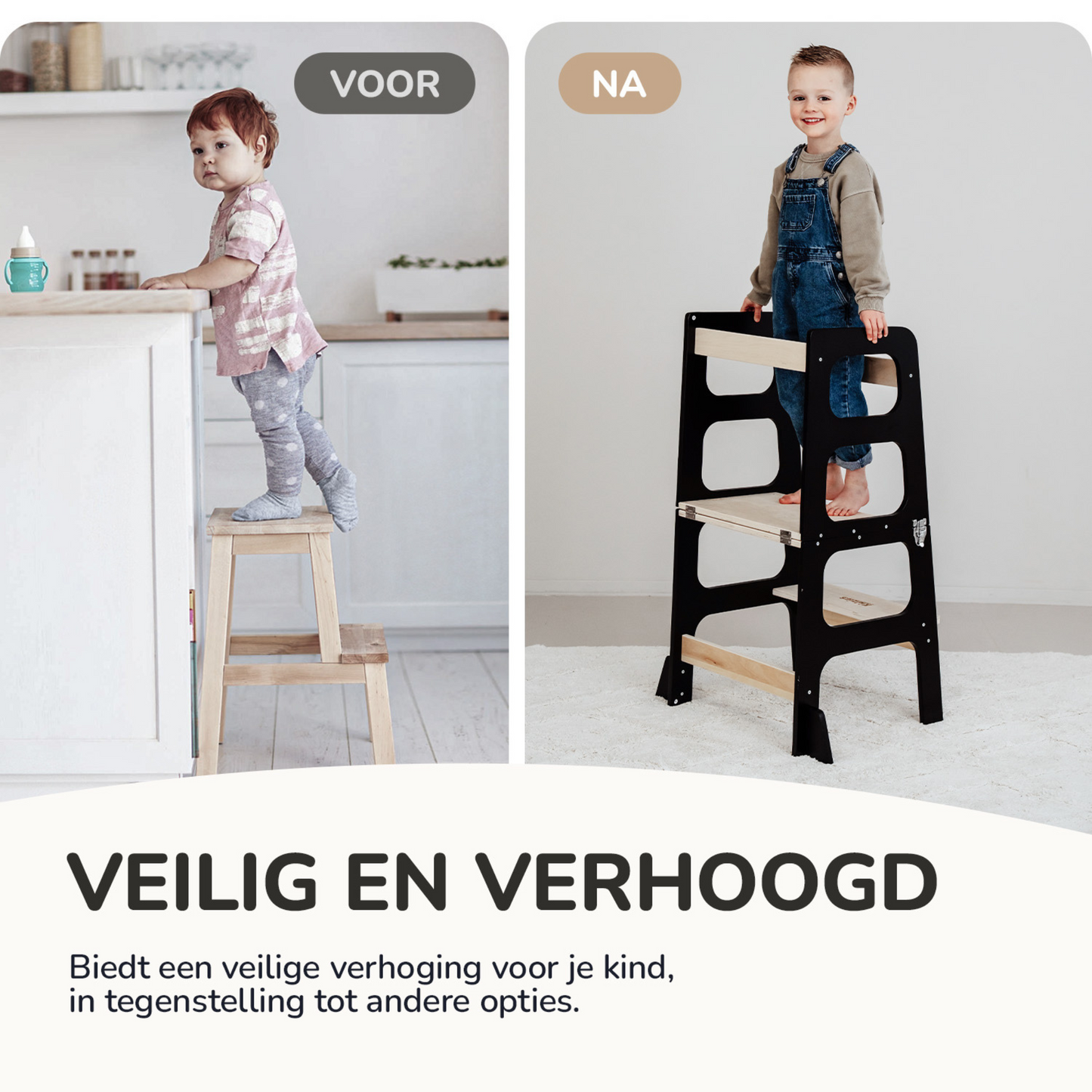 Kidzies© Inklapbare Montessori Leertoren Met Glijbaan